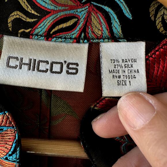 Chico's Sz M Embroidered Silk Blazer w Asian Inspired Styling and Floral Pattern - Picture 5 of 5